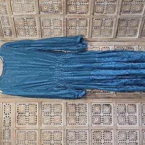 Sundance Blue Silk Sheer Boho Maxi Dress **shell Only** No Slip